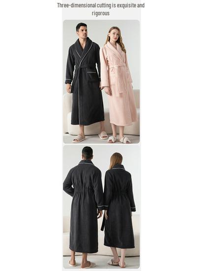 Velvet & Fleece Couple Pajamas: Unisex Long Bathrobe for Autumn/Winter