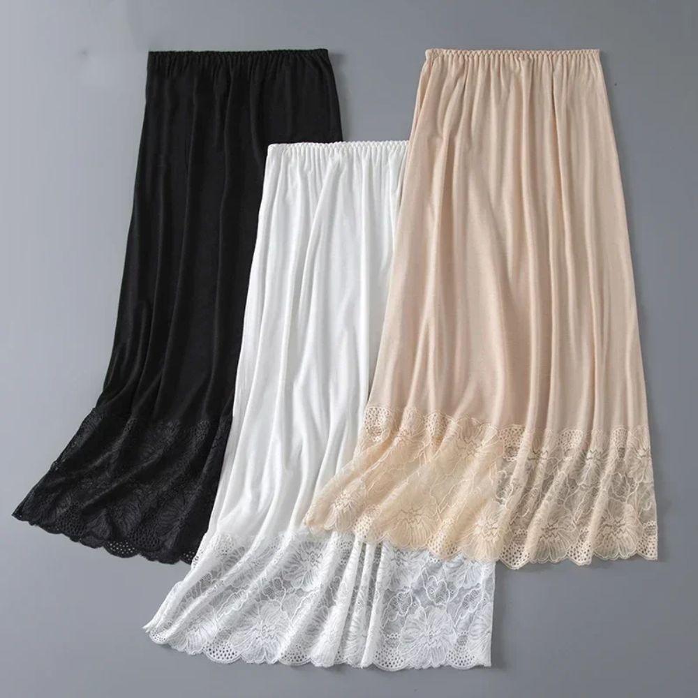 Netzblume Damen Spitze Langer Unterrock Einfarbige Hohe Taille Futter Unterrock Damen