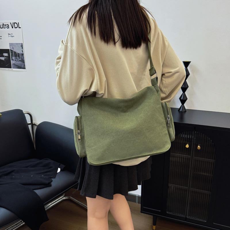 Canvas Bag Messenger Bag Fashion Simple Shoulder Bag Large Capacity Women's Bag Commuter Bag