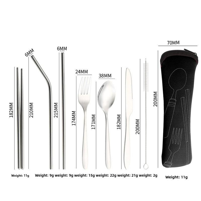 Stainless Steel Tableware Set of Knives, Forks and Spoons, Spoons and Chopsticks, Student Outdoor Portable Tableware Set