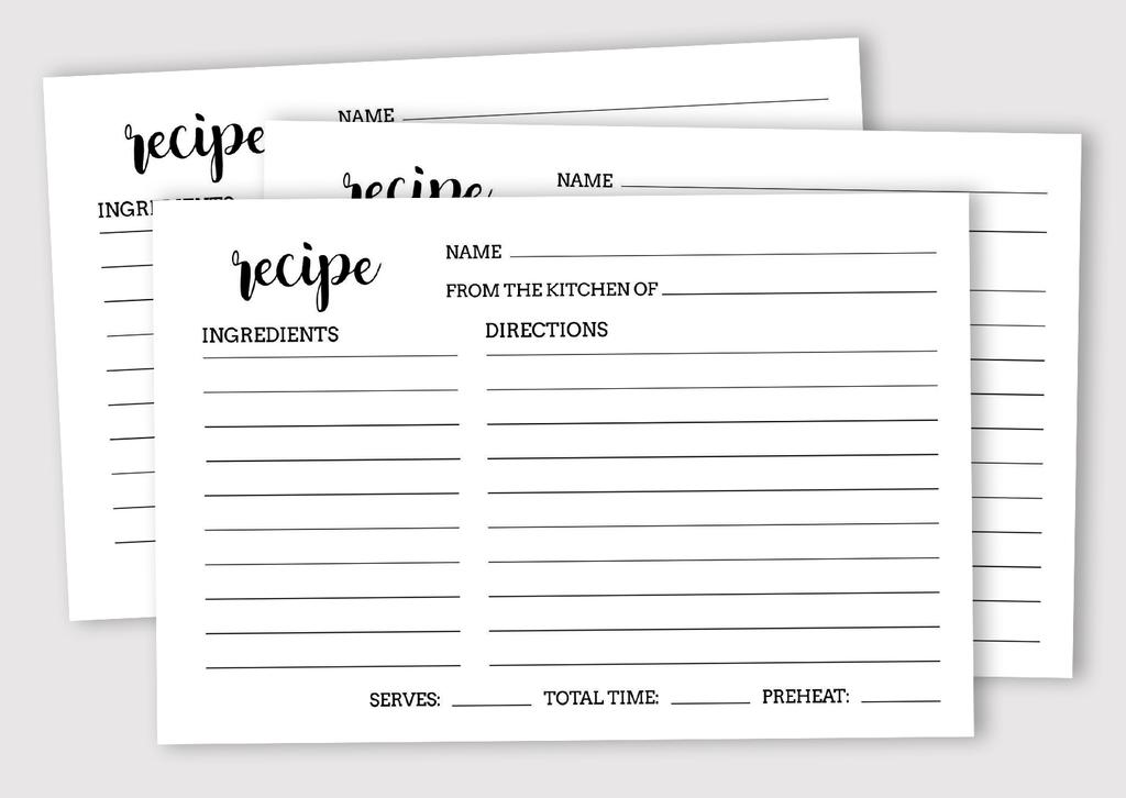 Inkdotpot Recipe Card 6x4 Inch Single-Sided Recipe Design Cards White Classic Recipe Cards Wedding-Bridal Shower-Baby Shower- Pack of