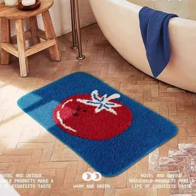 VIKAMA Tomato Plush Bathroom Floor Mat Kitchen Entrance Absorbent Non-Slip Foot Mat Living Room Bedroom Bed Rug Home Decor