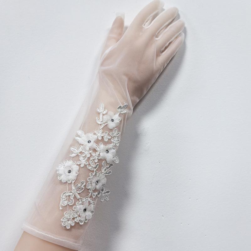 Weiße Braut Hochzeitskleid Fingerhandschuhe Spitze Mesh Kurz Dünn Transparent Handschuhe Exquisite Deko Accessoires Handschuhe