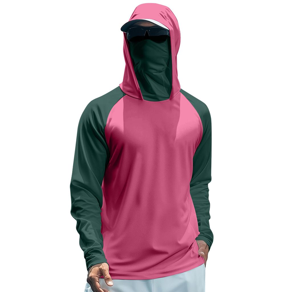 Men's Summer Color Matching Quick-drying Long-sleeved T-shirt Sun Clothing Fishing Fitness Sports Hooded Long-sleeved Top