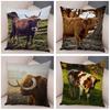 Scotland Kyloe Pillow Case Decor Wild Cow Colorful Animal Print Pillowcase Soft Short Plush Cushion Cover for Home Sofa 45x45cm