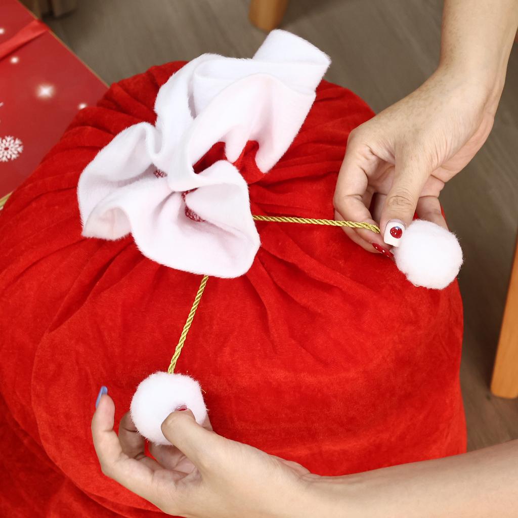 Large Christmas Santa Sack Red Velvet Santa Claus Bags Candies Goodie Wrapping Sack Drawstring Christmas Present Gift Pouch
