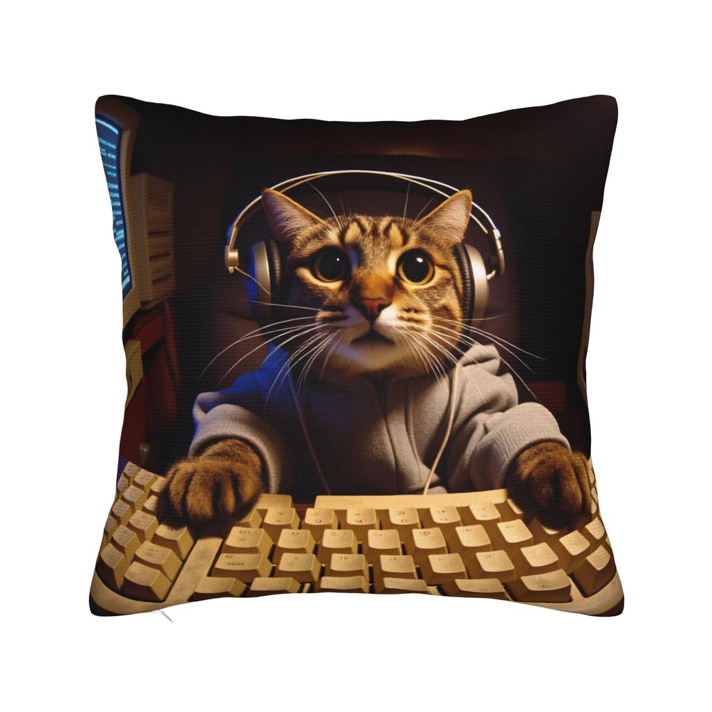 Gamer Cat Pillow Cover Soft Cushion Cover Cute Funny Pillow Case For Living Room Sofa