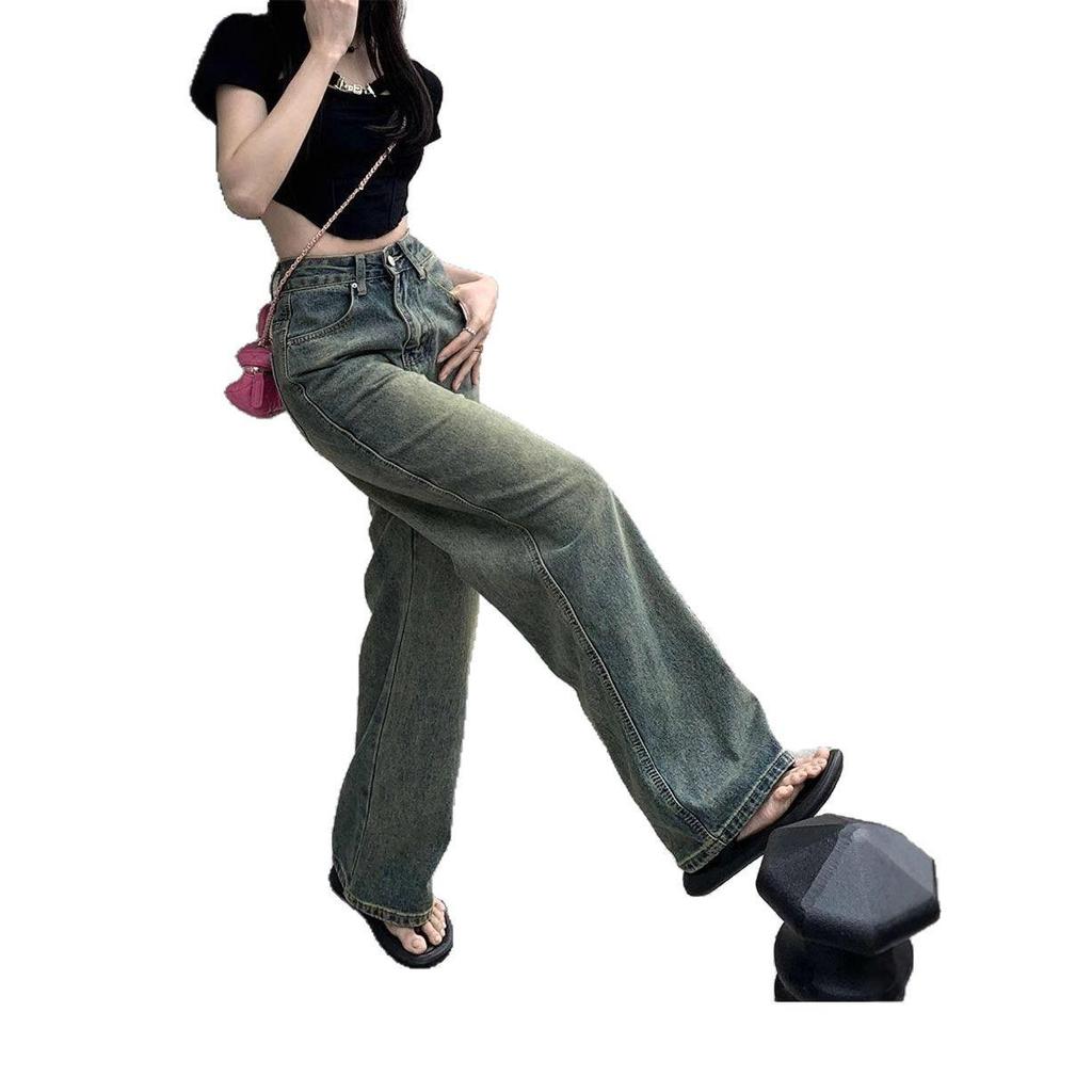 Nostalgische Retro High Waist Straight Leg Jeans für Frauen mit birnenförmigen Figuren - Lässige lockere Wide Leg Hosen in voller Länge für den Herbst.