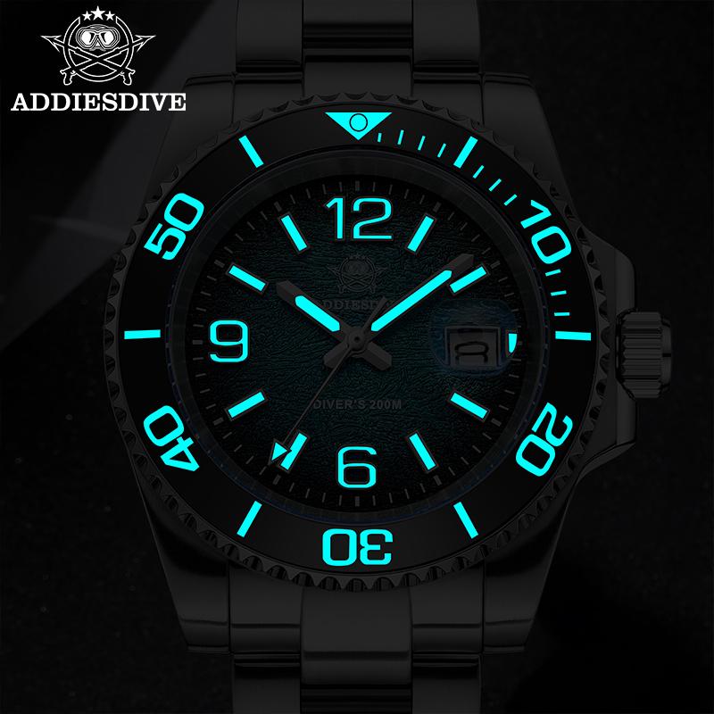 ADDIESDIVE Men Diver Watch AD2513 Japanese Quartz 316L Stainless Steel 200M Waterproof BGW9 Luminous Wristwatch Men Analog Watch