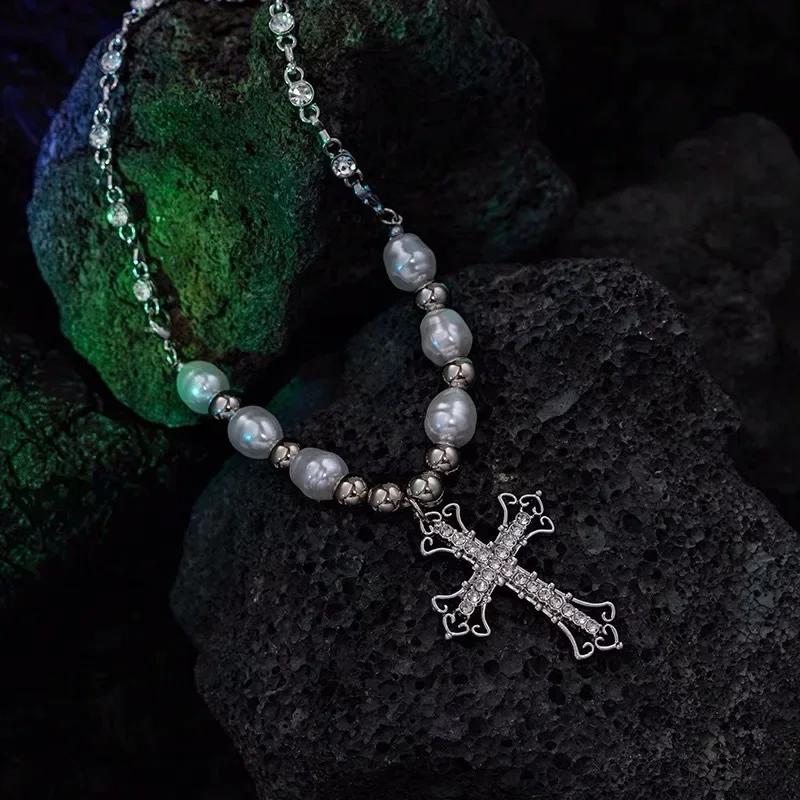 2025 Trendy Pearl Cross Pendant Necklace Hip Hop Retro Men Women Religious Jewelry Boys Girls Anniversary Party Birthday Gifts
