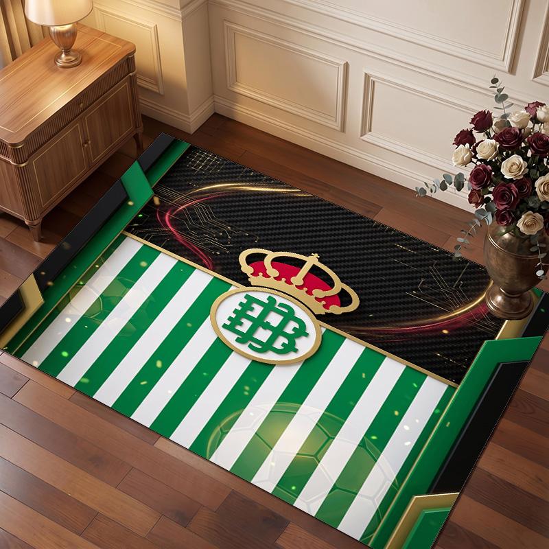 Real Betis Football Print Crystal Velvet Rug, Comfortable Water Absorbent Non Slip Indoor Floor Carpet