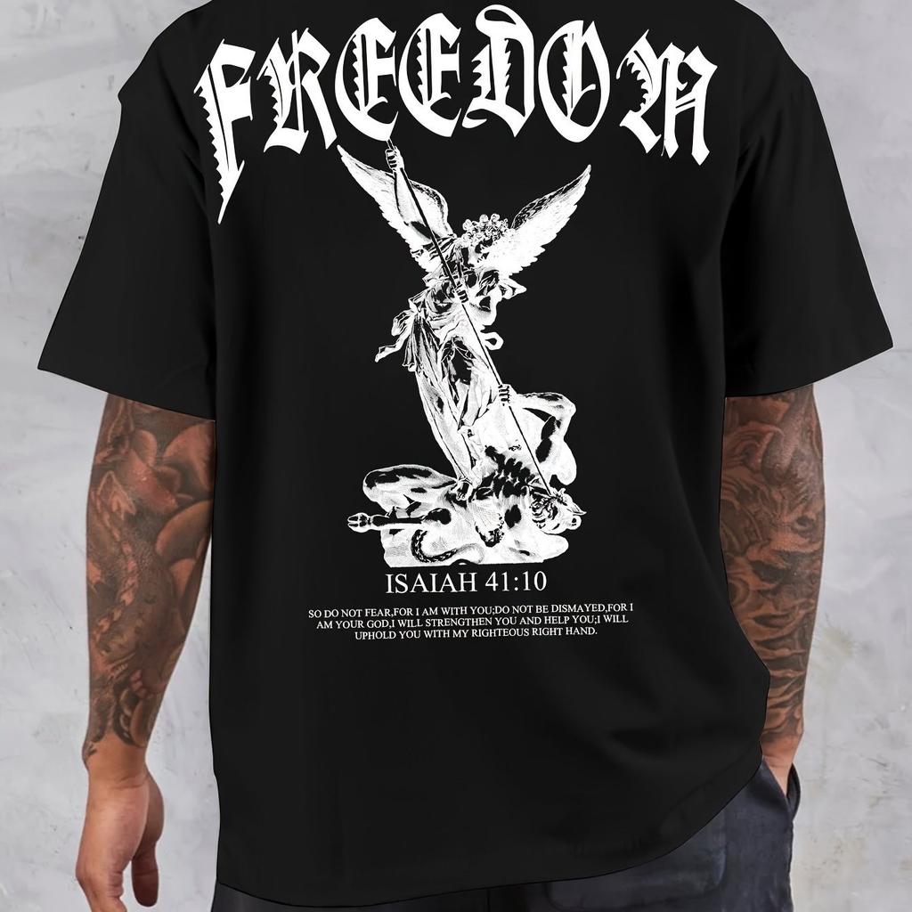 Freedom Angel Graphic Crew Neck Short Sleeve T-Shirt  for Summer Casual Daily Wear Hand Wash