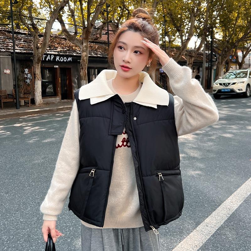 Knitted collar down cotton vest women's short autumn and winter versatile cotton-padded vest vest vest jacket
