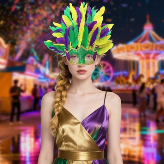 Mardi Gras Masque Colorful Feather Masquerade Masque for Women Venetian Carnival Costume for Prom Ball Halloween Party Cosplay