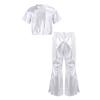 Dětské Dívčí Lesklé Flitry Párty Sety Kulatý Výstřih Crop Top s Elastickým Pasem Rozšířené Kalhoty pro Taneční Scénické Vystoupení