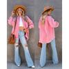 Long Sleeve Denim Jacket Women Washed Raw Edge Mid-Length Loose Jacket