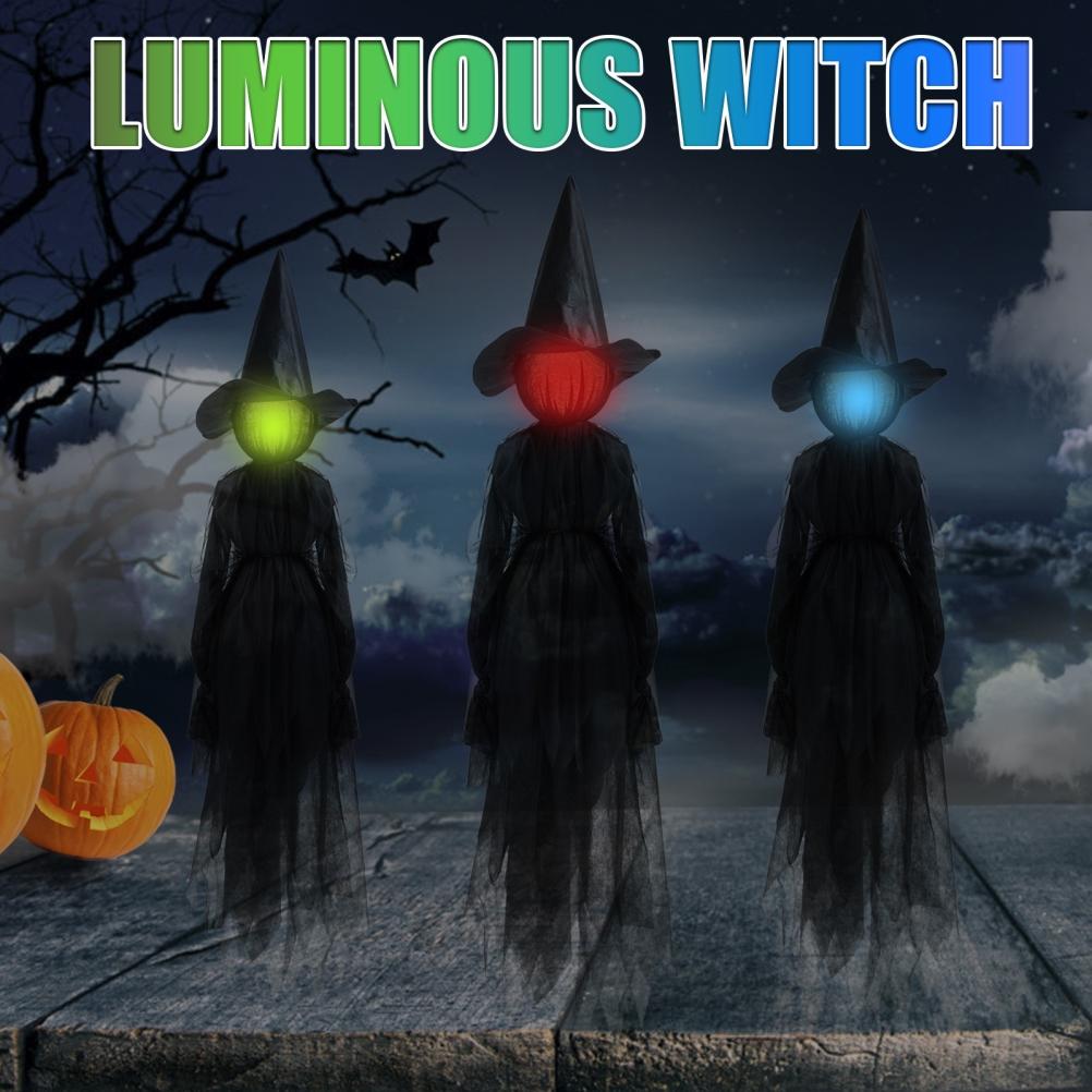 Halloween Creepy Witch Wizard with 7 Colors LED Lights Holding Hands Witches with Sound Activated Sensor Halloween