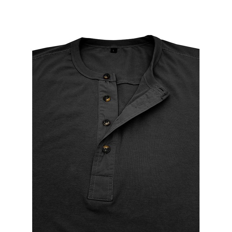 Mens Long Sleeve Crew Neck Fitted Casual Solid Henley T Shirt Top