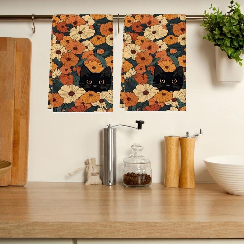 Lovely Cats Pattern Kitchen Towel Soft Microfiber Fabric Cleaning Rag Home Decoration Accessory