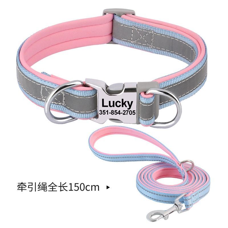 Reflective Dog Collar Small Medium Dogs Adjustable Non-Choke Pet Neck Strap With Engraving Option