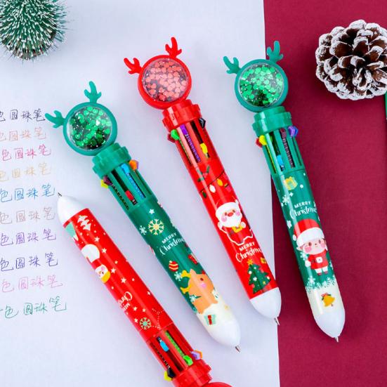 1/2/4 ks Vánoční třpytivé kuličkové pera Santa Claus Sob Vánoční stromek Slavnostní dekompresní design Inkoustová pera Psací nástroj