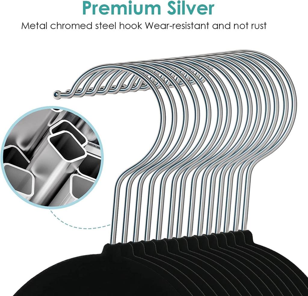 Black Velvet Non-Slip Hangers Shirt Socks Towel Drying Rack Space Saving Jackets Coat Hanger with Tie Organiser Wardrobe Storage
