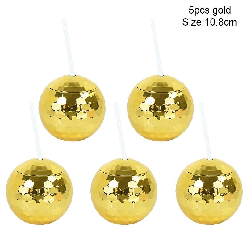 5Pcs Disco Ball Cup with Straw Bachelorette Party Supplies Wedding Bridal Shower Cocktail Drink Cups Beach Pool Birthday Decor