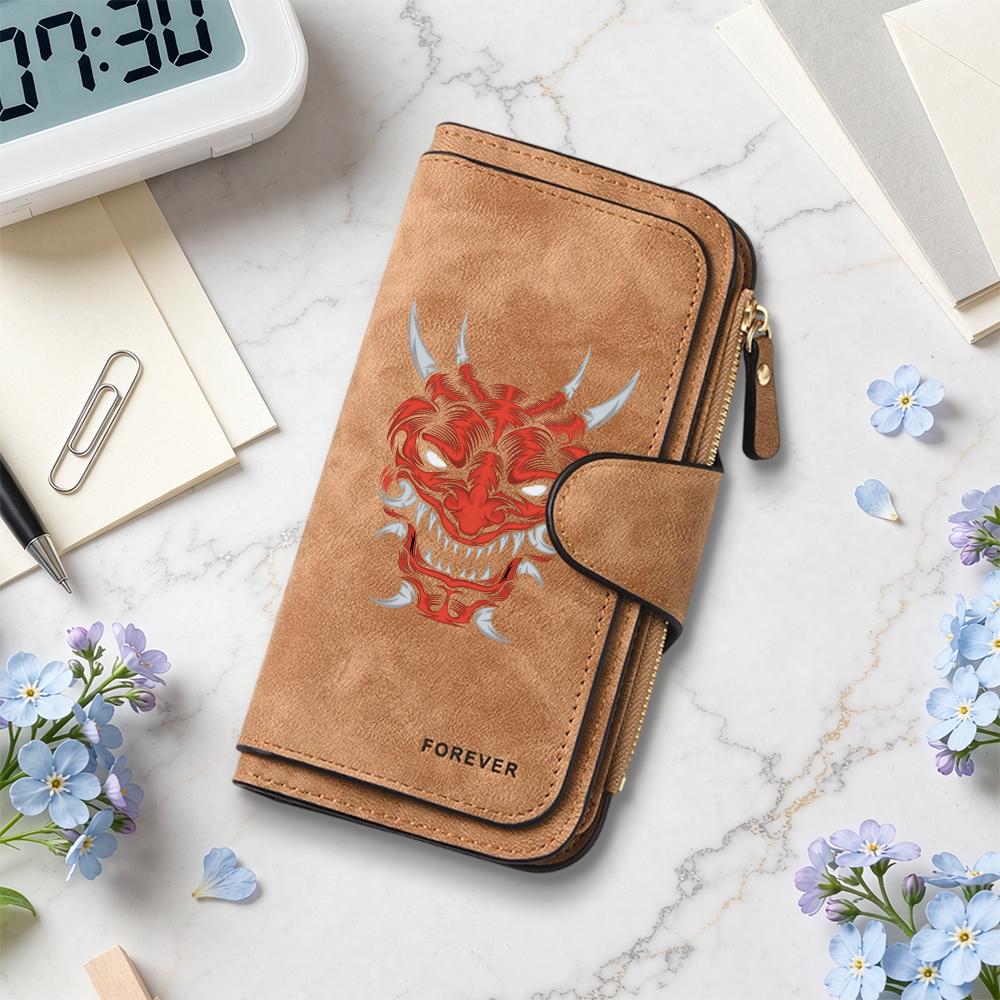 Gothic Oni Pattern Long Wallet Multislot Card Holder Coin Purse Forever Casual Portable Purse