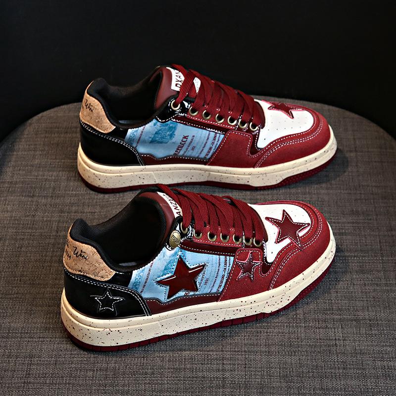 

2024 новые осенние туфли с круглым носком, повседневные, универсальные, нишевые, нескользящие, толстые, с подошвой, Guochao star 35 бордовый