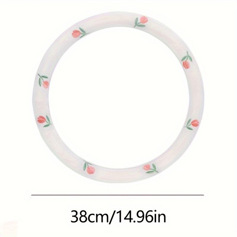 2pcs Cotton and Linen Embroidered Tulip Car Steering Wheel Cover Auto Parts - Anti-Slip, Wear-Resistant, Sweat Absorbing