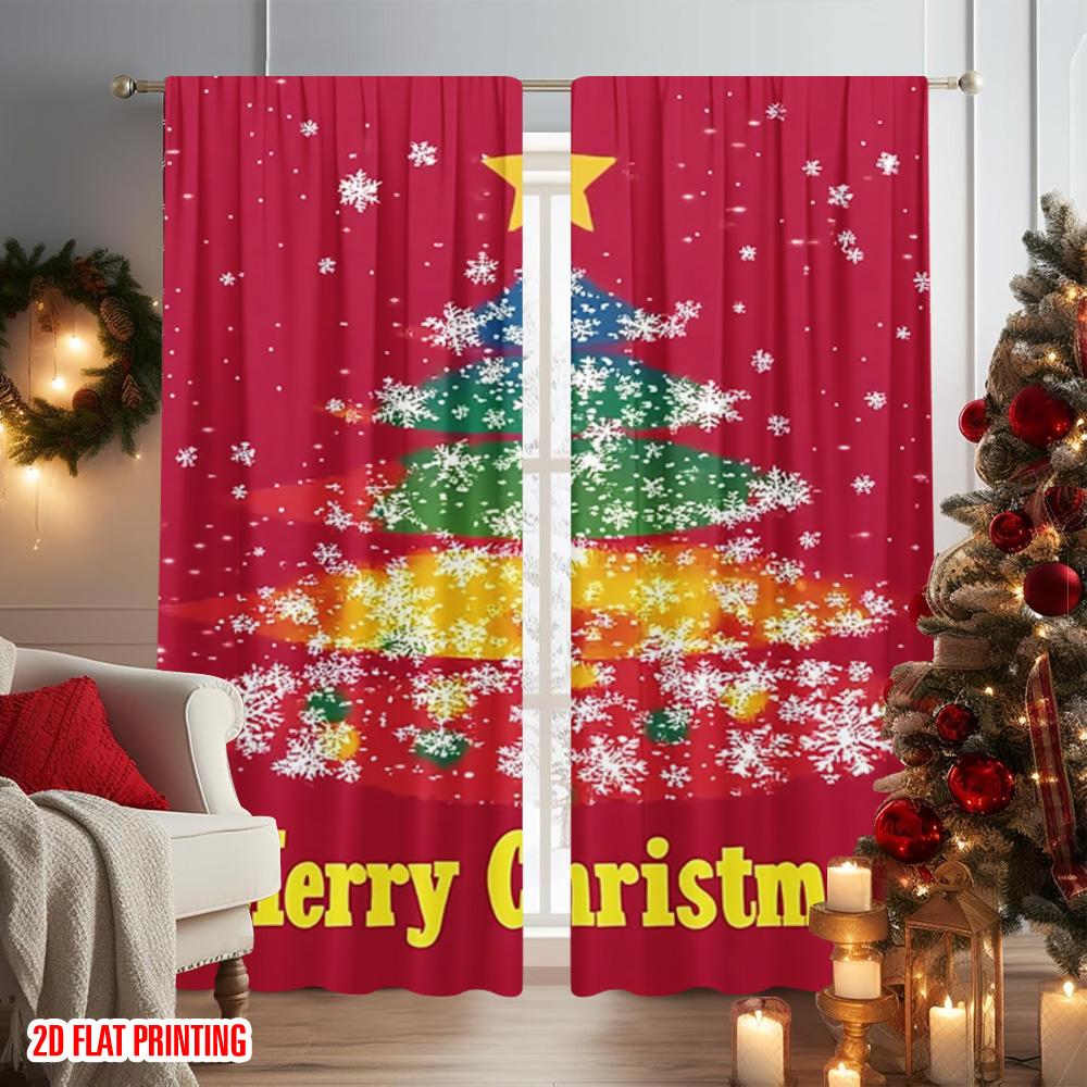 2pcs 2D Flat Printing Christmas Drapes Colorful Christmas Tree Versatile Polyester Without Electricity Party Decorations for
