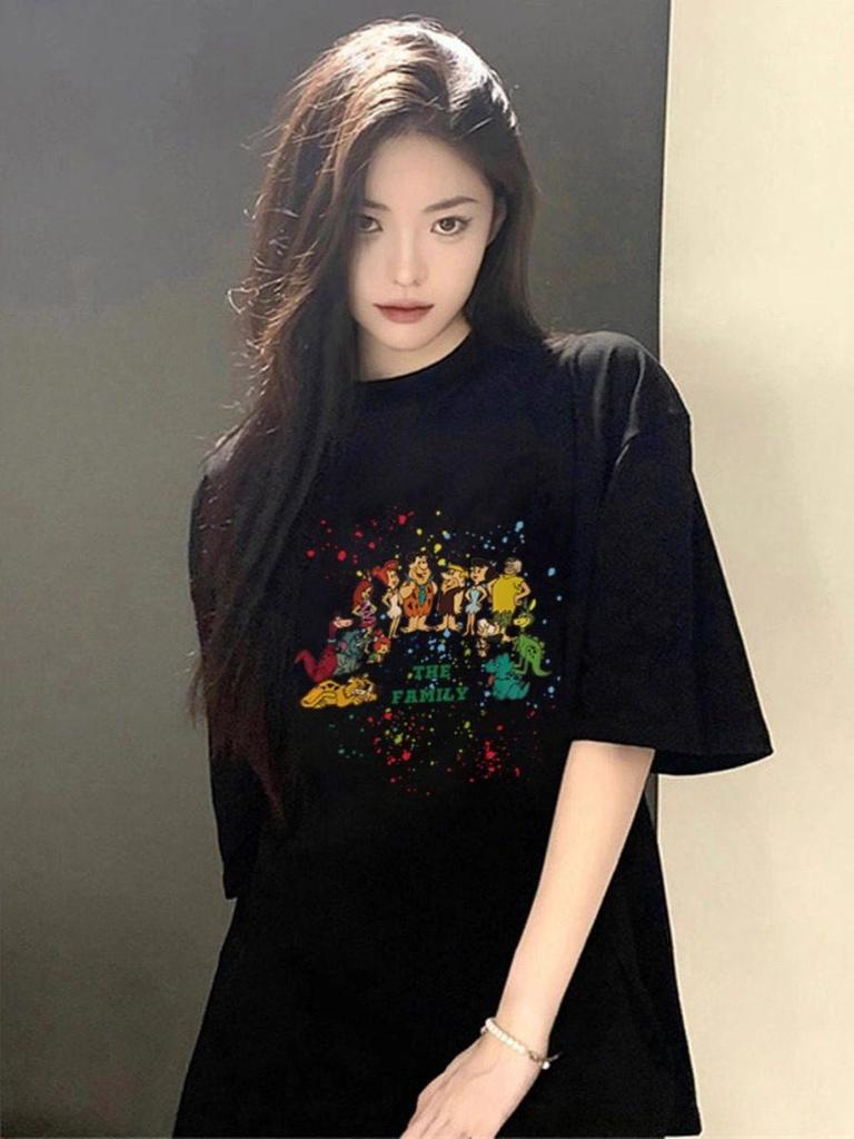 Summer Cotton Loose Fit T-shirt for Women - American Spicy Design Plus Size Short Sleeve