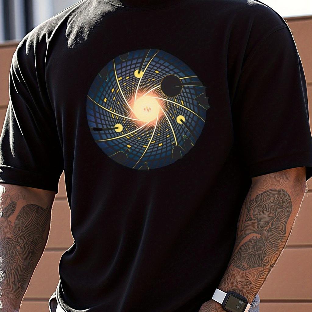 SciFi Aperture Print Mens Casual TShirt Loose Fit Breathable Cotton Short Sleeve Graphic Tee