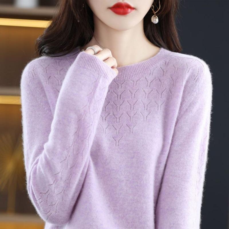 Women S Loose Round Neck Hollow Knitted Pullover Sweater Fall Winter