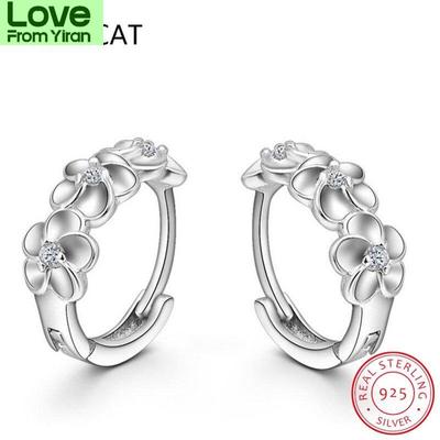 Fashion Child 925 Silver Zirconia Cute Three Rose Flower Hoop Earring Girl Women Beautiful Huggies Earring Jewelry Anti -Allergic
