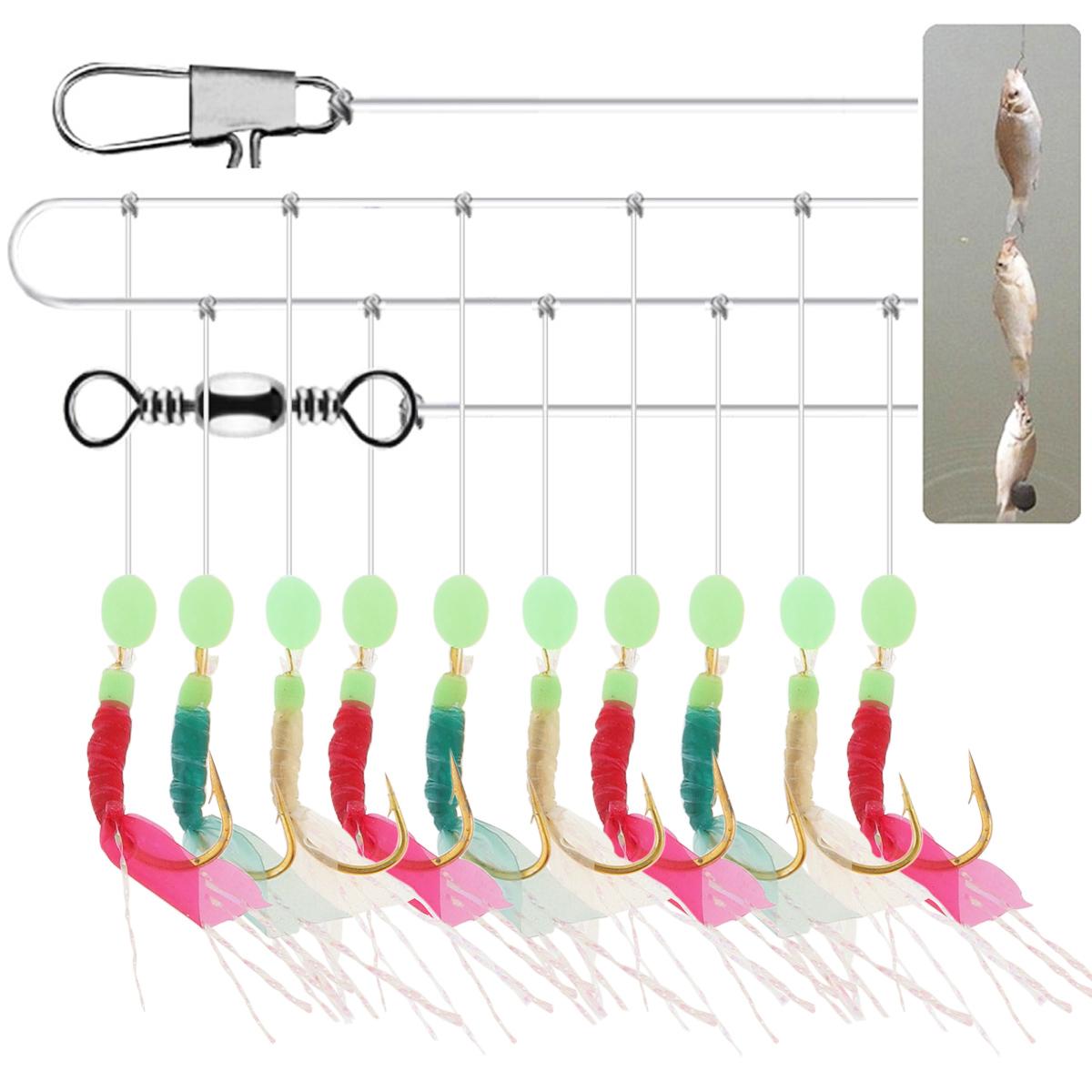 

10pcs Realistic Fish Skin Colorful String Hooks Pre-Rigged Bait Rigs 8-15# Saltwater Freshwater Fishing Tackle 15#
