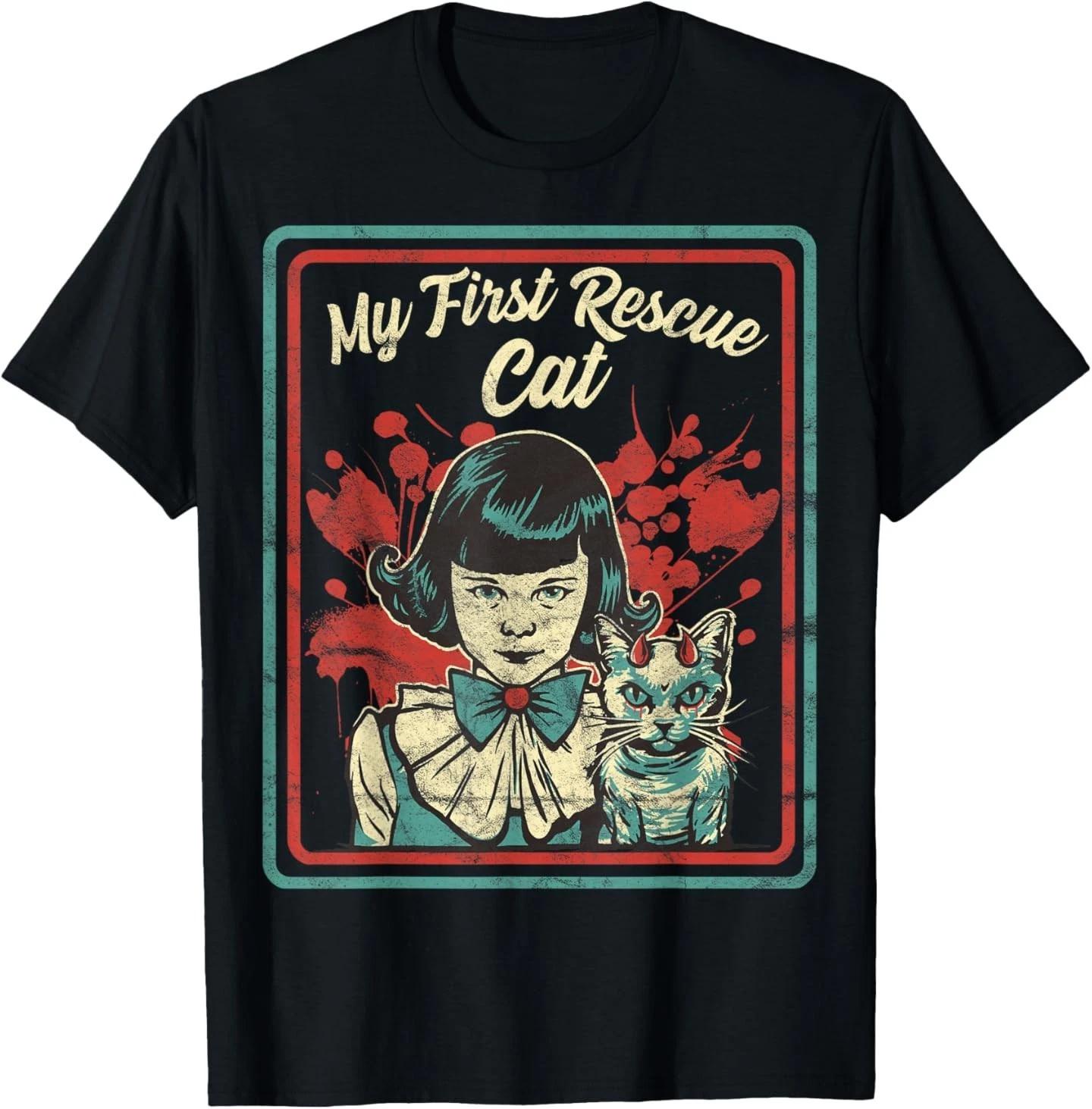 Vintage Child Game Horror, Dark Humor, My First Rescue Cat T- Shirt S
