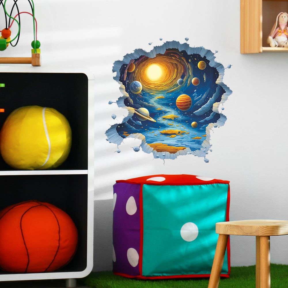 Cartoon Galactic Space Adventure Wall Sticker Educational & Inspiring Self-Adhesive Removable Decor for Study Room Boys Room Kids Room
