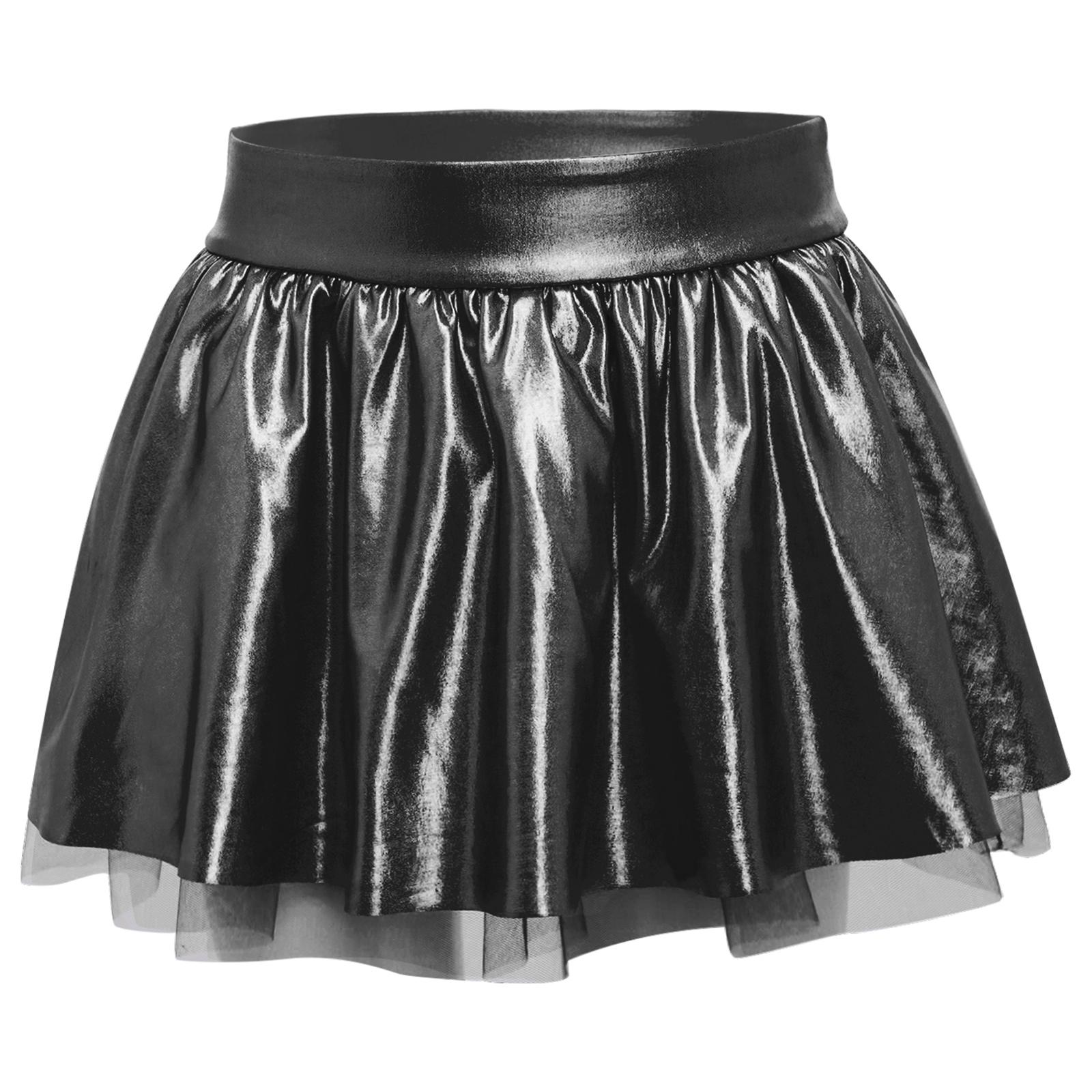 

Girls Dance Tutu Skirt Metallic Elastic Waistband Shiny Costume Performance Competition 5-6 Years чорний