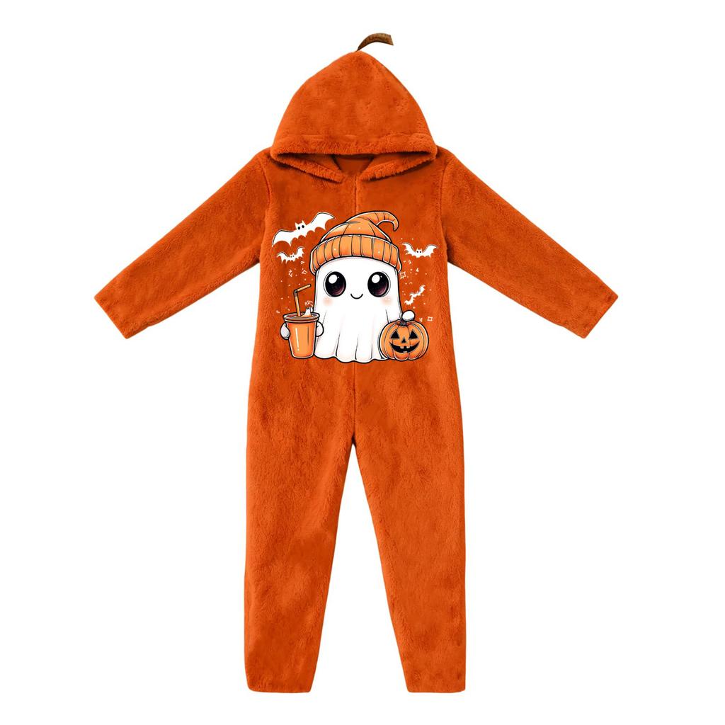 Dames Halloween Print Flanellen Jumpsuit Loungewear Set voor Gezellige Huis Slaapkleding