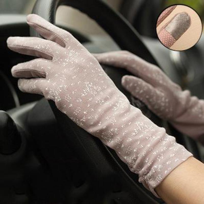 New Fashion Gloves Women Mid-long Summer Cotton Black Print Cycling Thin Touch Screen Bike Car Driving Gloves for Women