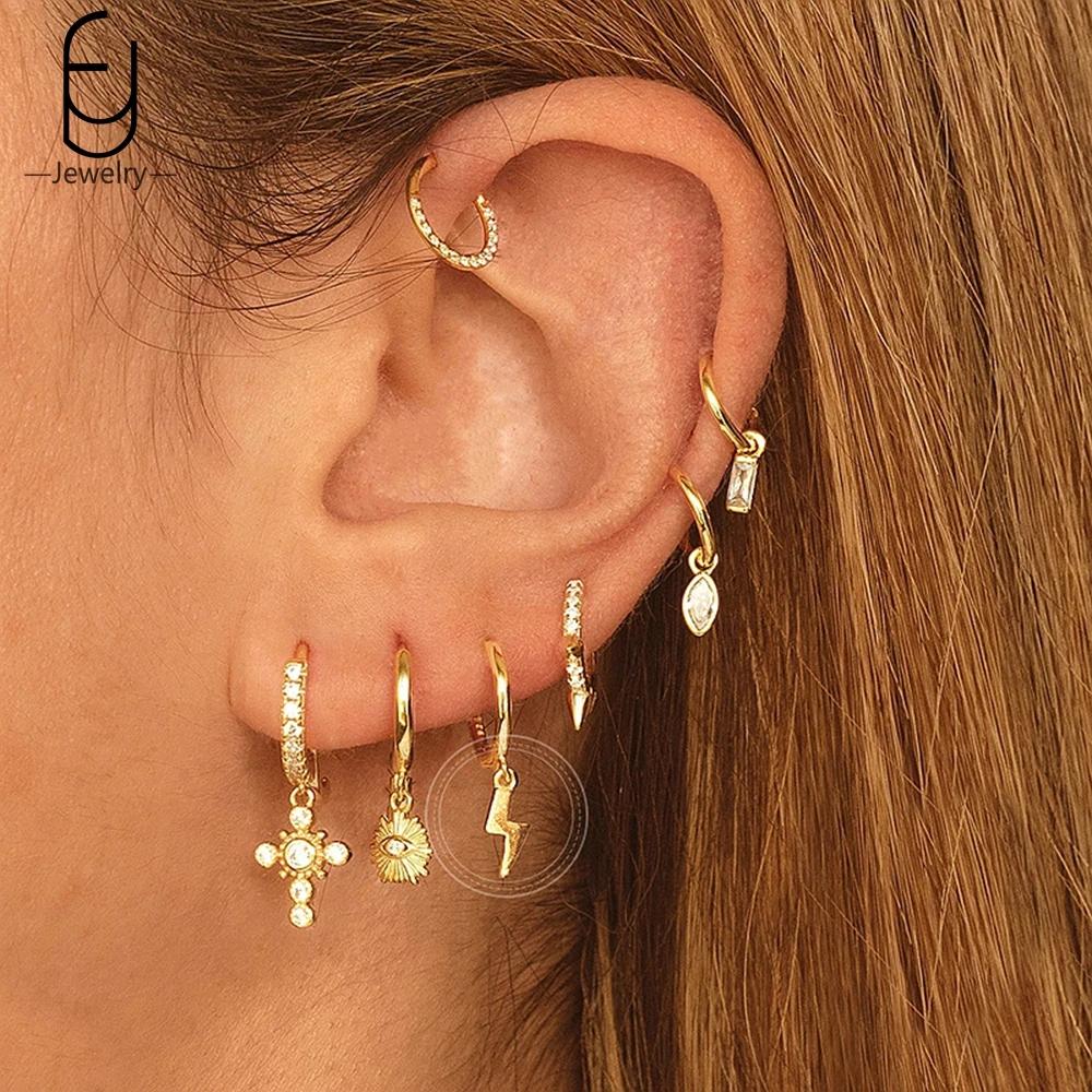 925 Silver Needle Vintage Gold Earrings for women Fashion Lightning Pendant Hoop Earrings Wedding High Luxury Jewelry