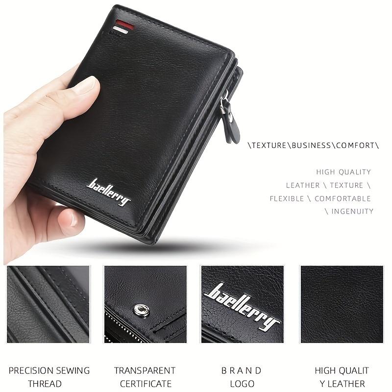 Men PU Leather Short Wallet with Zipper Coin Pocket Vintage Big Capacity Male Short Money Purse Card Holder