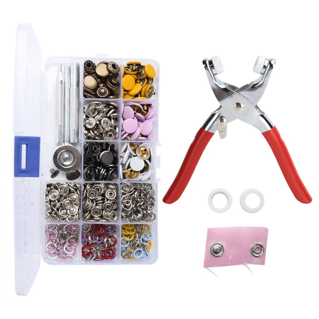 Snap Button Kit Colorful Brass Prong Press Stud Snap Fasteners with Installation Tool Set