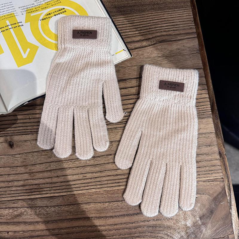 Fashionable Knit Touchscreen Gloves With Fleece Lining For Womens Winter Wear бежевый