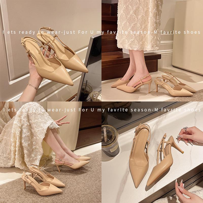 Dark Apricot Shallow Women Slingback Pumps Vintage Pointed Toe Summer Chic Work Stilettos Brown Lady Thin High Heels Zapatillas