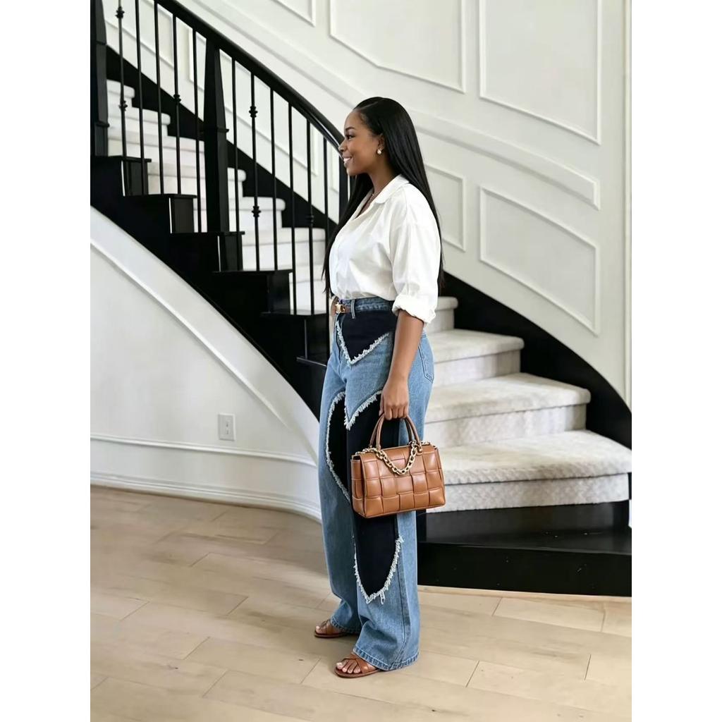VIONA American Style Straight Leg Wide Leg Blue Jeans Women's Summer Trend Age Reduction Slimming Casual Trousers High Waist Jeans