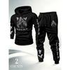 Men's Prayer Hand Peace Dove Printed Hoodie Set Drawstring Foot Tight Two Piece Set Trendy Retro Casual Sports