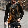 Men's Long Sleeve T-Shirt Grim Reaper Scarecrow Pumpkin Haunted Castle 3D Print Halloween Crew Neck Casual Tops