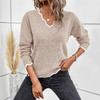 Women's Color Block Scalloped V Neck Long Sleeve Loose Pullover Knit Sweater Casual Fall Top